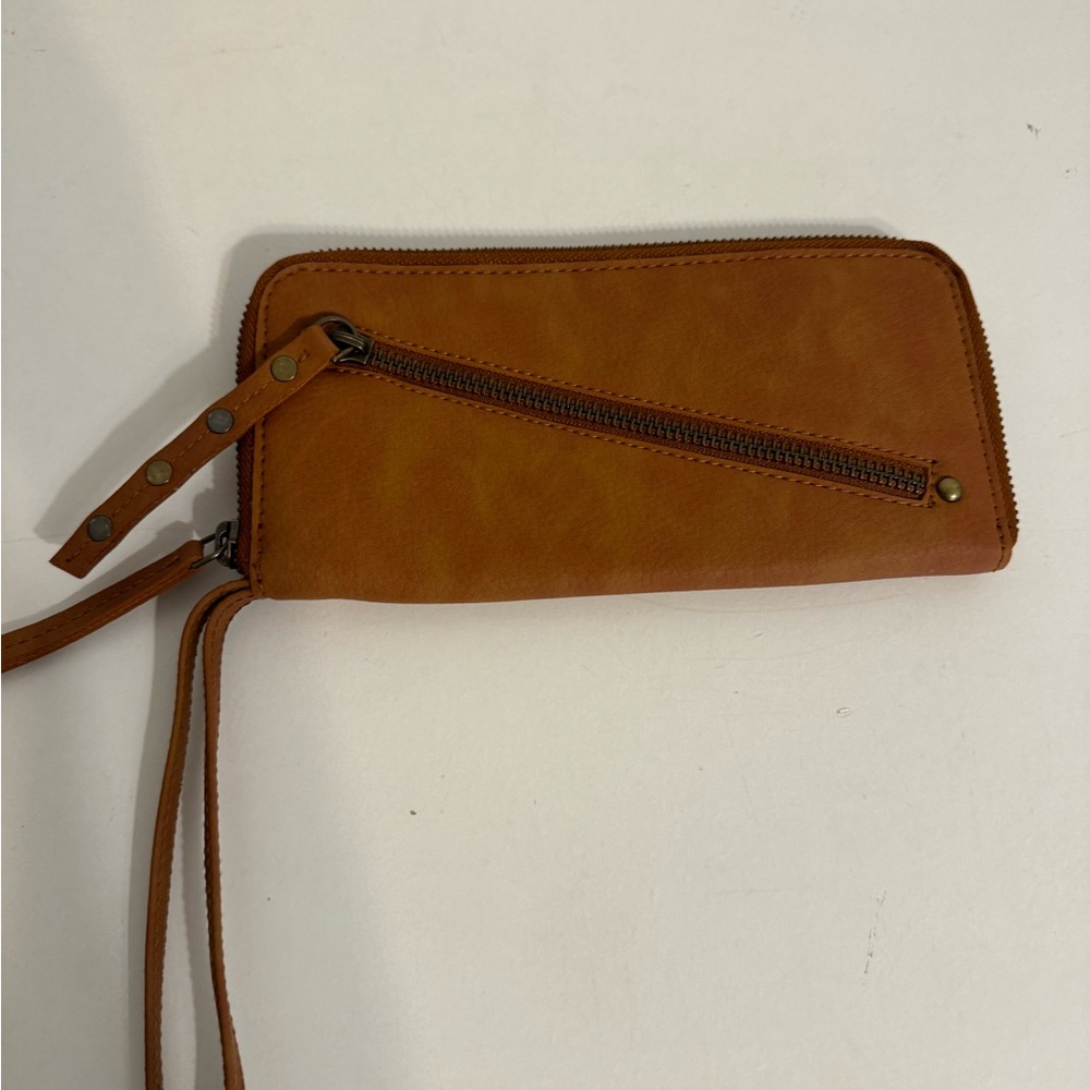 Free People Distressed Vegan Zip Around Wallet in Brown